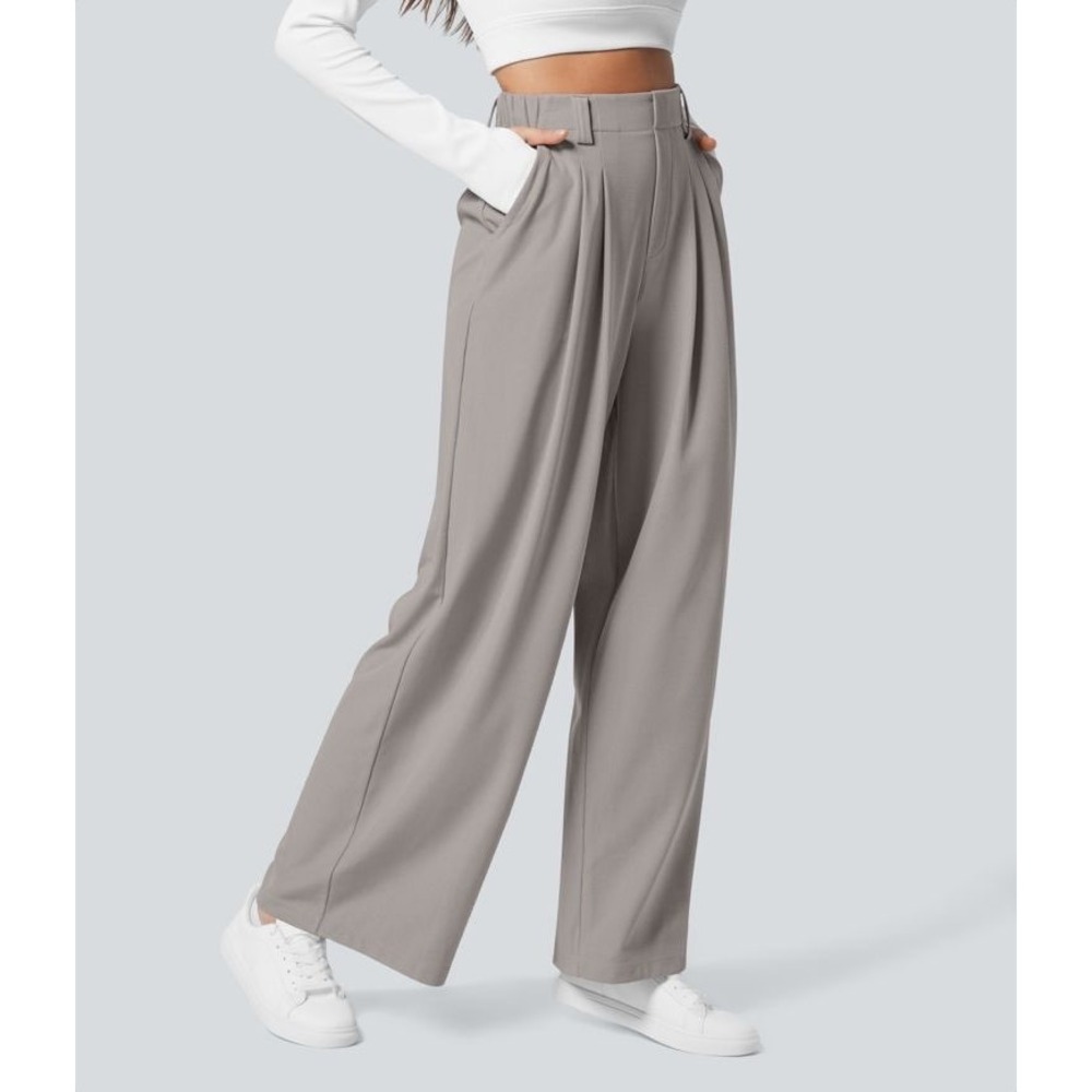 Halara High Waisted Wide Leg Pleated Pants‎ Grey Size L Regular NWT